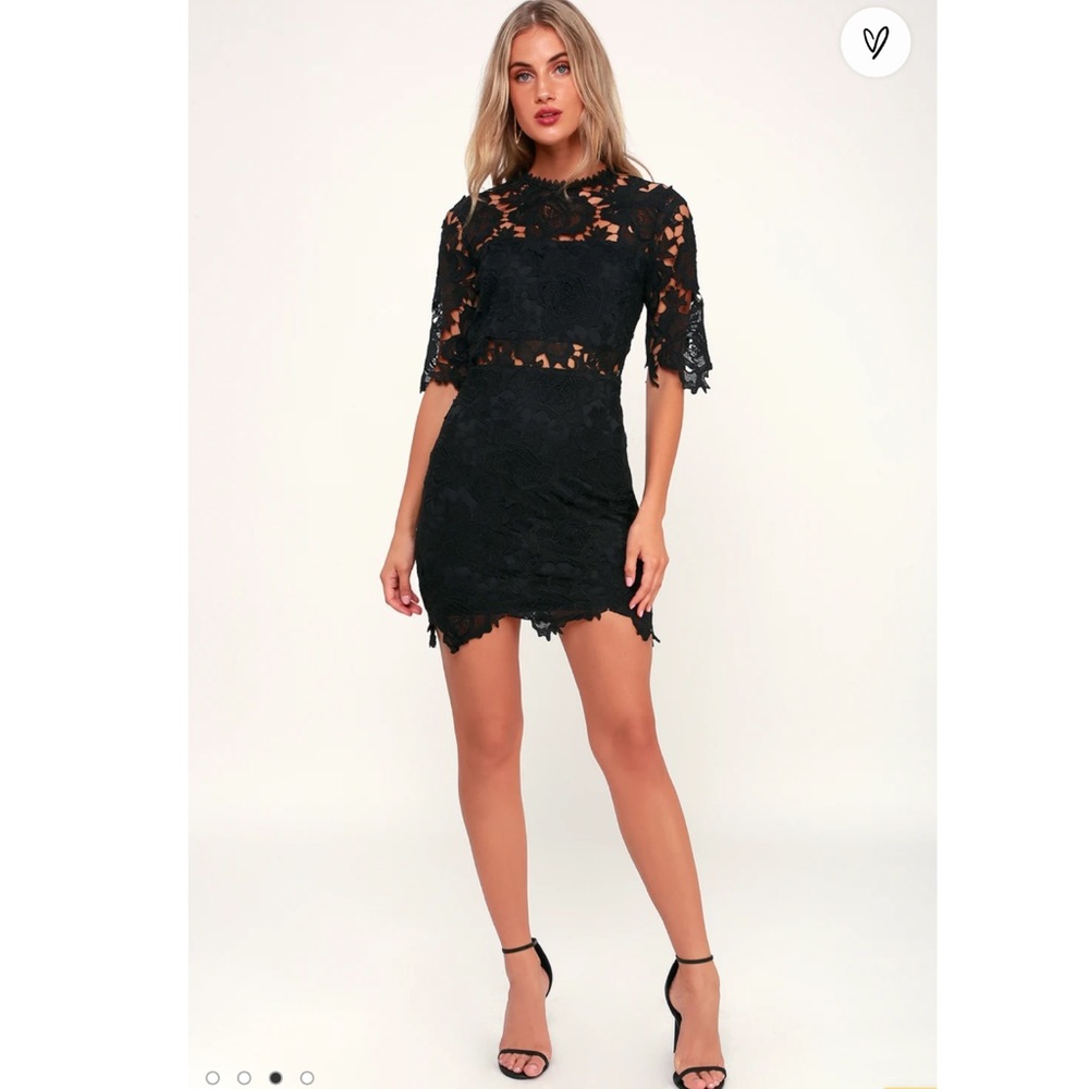Lulu’s A Fine Romance Black Lace Sheath Dress